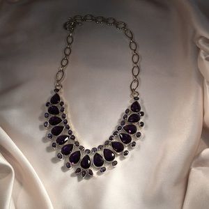 Amethyst bib necklace in sterling silver.